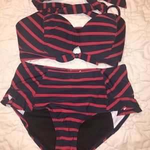 Red & Navy Striped Bikini